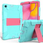 Shockproof Two-Color Silicone Protection Case with Holder for Galaxy Tab A 10.1 (2019) / T510(Aqua+Hot Pink)