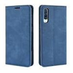 Retro-skin Business Magnetic Suction Leather Case with Wallet & Card Slot & Holder for Galaxy A50(Sea Blue)