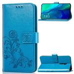 Lucky Clover Pressed Flowers Pattern Leather Case for OPPO Reno 10x Zoom, with Holder & Card Slots & Wallet & Hand Strap(Blue)