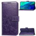 Lucky Clover Pressed Flowers Pattern Leather Case for OPPO Reno 10x Zoom, with Holder & Card Slots & Wallet & Hand Strap(Purple)