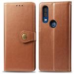 Retro Solid Color Leather Buckle Mobile Phone Protection Leather Case with Lanyard & Photo Frame & Card Slot & Wallet & Bracket Function for Motorola Moto P40(Brown)