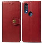 Retro Solid Color Leather Buckle Mobile Phone Protection Leather Case with Lanyard & Photo Frame & Card Slot & Wallet & Bracket Function for Motorola Moto P40(Red)