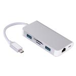 6 in 1 Type C USB 3.0 Hubs Type-C to 2xUSB3.0 RJ45 SD TF Card PD Charging Port Adapter Cable Converter for Laptop Macbook(silver)