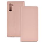 Electric Pressed Plain Texture Ultra-thin Magnetic Suction TPU + PU Leather Case with Holder & Card Slot for Galaxy Note10(Rose gold)