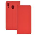 Electric Pressed Plain Texture Ultra-thin Magnetic Suction TPU + PU Leather Case with Holder & Card Slot for Galaxy M20(Red)