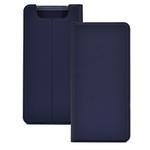 Electric Pressed Plain Texture Ultra-thin Magnetic Suction TPU + PU Leather Case with Holder & Card Slot for Galaxy A80(Blue)