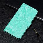 For iPhone 11 Pro Max Lace Flower Embossing Pattern Horizontal Flip Leather Case, with Holder & Card Slots & Wallet & Photo Frame & Lanyard(Green)