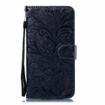 Lace Flower Embossing Pattern Horizontal Flip Leather Case for Moto P40 Power, with Holder & Card Slots & Wallet & Photo Frame & Lanyard(Dark Blue)