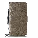 Lace Flower Embossing Pattern Horizontal Flip Leather Case for Moto P40 Play , with Holder & Card Slots & Wallet & Photo Frame & Lanyard(Gray)