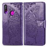 Butterfly Love Flowers Embossing Horizontal Flip Leather Case For LG W30  with Holder & Card Slots & Wallet & Lanyard(Dark Purple)