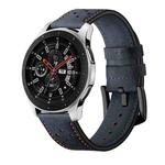 For Samsung Galaxy Watch Active 2 22mm Leather Eyelet Sport Watch Band(Dark Blue)