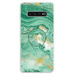3D Marble Soft Silicone TPU Case Cover Bracket For Galaxy S10+(Dark Green)