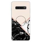 3D Marble Soft Silicone TPU Case Cover Bracket For Galaxy S10+(Black and White Powder)