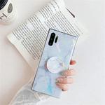 TPU Glossy Laser Marble Colorful Mobile Phone Protective Case with Folding Bracket for Galaxy Note10+(White)