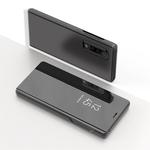 For Galaxy A30s / A50s Plating Mirror Left and Right Flip Cover with Bracket Holster(Black)