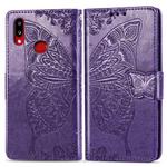 For Galaxy A10s Butterfly Love Flowers Embossing Horizontal Flip Leather Case with Holder & Card Slots & Wallet & Lanyard(Dark Purple)