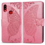 For Galaxy A10s Butterfly Love Flowers Embossing Horizontal Flip Leather Case with Holder & Card Slots & Wallet & Lanyard(Pink)