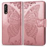 For Vivo Y7s / S1 Butterfly Love Flowers Embossing Horizontal Flip Leather Case with Holder & Card Slots & Wallet & Lanyard(Rose Gold)