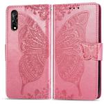 For Vivo Y7s / S1 Butterfly Love Flowers Embossing Horizontal Flip Leather Case with Holder & Card Slots & Wallet & Lanyard(Pink)