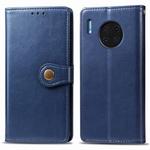 For Huawei Mate 30 Pro  Retro Solid Color Leather Buckle Phone Case with Lanyard & Photo Frame & Card Slot & Wallet & Stand Function(Blue)