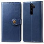 For Xiaomi Redmi Note 8 Pro Retro Solid Color Leather Buckle Phone Case with Lanyard & Photo Frame & Card Slot & Wallet & Stand Function(Blue)
