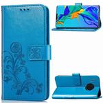 For Huawei Mate 30 Pro Four-leaf Clasp Embossed Buckle Mobile Phone Protection Leather Case with Lanyard & Card Slot & Wallet & Bracket Function(Blue)