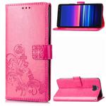 For Sony Xperia 20 Four-leaf Clasp Embossed Buckle Mobile Phone Protection Leather Case with Lanyard & Card Slot & Wallet & Bracket Function(Magenta)