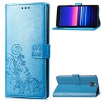 For Sony Xperia 20 Four-leaf Clasp Embossed Buckle Mobile Phone Protection Leather Case with Lanyard & Card Slot & Wallet & Bracket Function(Blue)