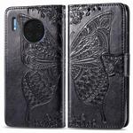 For Huawei Mate 30 Pro Butterfly Love Flower Embossed Horizontal Flip Leather Case with Bracket / Card Slot / Wallet / Lanyard(Black)