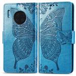 For Huawei Mate 30 Pro Butterfly Love Flower Embossed Horizontal Flip Leather Case with Bracket / Card Slot / Wallet / Lanyard(Blue)