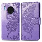 For Huawei Mate 30 Pro Butterfly Love Flower Embossed Horizontal Flip Leather Case with Bracket / Card Slot / Wallet / Lanyard(Light purple)