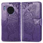 For Huawei Mate 30 Pro Butterfly Love Flower Embossed Horizontal Flip Leather Case with Bracket / Card Slot / Wallet / Lanyard(Dark purple)