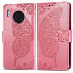 For Huawei Mate 30 Pro Butterfly Love Flower Embossed Horizontal Flip Leather Case with Bracket / Card Slot / Wallet / Lanyard(Pink)