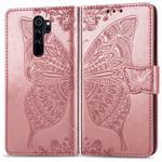 For Xiaomi Redmi Note 8 Pro Butterfly Love Flower Embossed Horizontal Flip Leather Case with Bracket / Card Slot / Wallet / Lanyard(Rose gold)