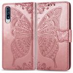 For Galaxy A30S Butterfly Love Flower Embossed Horizontal Flip Leather Case with Bracket / Card Slot / Wallet / Lanyard(Rose Gold)