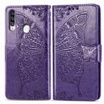 For Galaxy A20S  Butterfly Love Flower Embossed Horizontal Flip Leather Case with Bracket / Card Slot / Wallet / Lanyard(Dark Purple)
