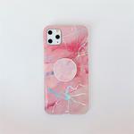 For iPhone 11 Pro TPU Glossy Laser Marble Colorful Mobile Phone Protective Casewith Folding Bracket(Pink)