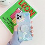 For iPhone 11 Pro TPU Glossy Laser Marble Colorful Mobile Phone Protective Casewith Folding Bracket(Blue)