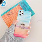 For iPhone 11 TPU Smooth Marble with Ring Metal Rhinestone Bracket Mobile Phone Protective Case(Rainbow Q5)