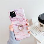 For iPhone 11 TPU Smooth Marble with Ring Metal Rhinestone Bracket Mobile Phone Protective Case(Snowflake Powder Q6)