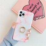 For iPhone 11 Pro Max TPU Smooth Marble with Ring Metal Rhinestone Bracket Mobile Phone Protective Case(Snowflake Powder Q2)