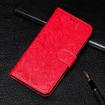 For Xiaomi Redmi Note 8 Pro Lace Flower Embossing Pattern Horizontal Flip Leather Case , with Holder & Card Slots & Wallet & Photo Frame & Lanyard(Red)
