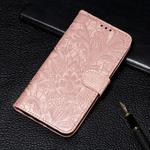 For Galaxy M30s Lace Flower Embossing Pattern Horizontal Flip Leather Case , with Holder & Card Slots & Wallet & Photo Frame & Lanyard(Rose Gold)