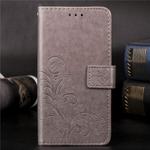 For Galaxy A90 5G Lucky Clover Pressed Flowers Pattern Leather Case with Holder & Card Slots & Wallet & Hand Strap(Gray)