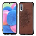 For Galaxy A30s Embossed Mandala pattern PC + TPU + Fabric Phone Case with Lanyard & Magnetic(Brown)
