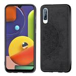 For Galaxy A50s，Embossed Mandala Pattern PC + TPU + Fabric Phone Case,with Lanyard & Magnetic(Black)