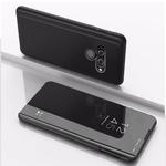 For LG Q60 Plating Mirror Left and Right Flip Cover with Bracket Holster(Black)