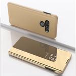 For LG K50 Plating Mirror Left and Right Flip Cover with Bracket Holster(Gold)