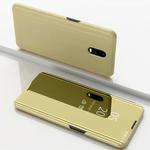 For OnePlus 7 Plating Mirror Horizontal Flip Leather with Bracket Holster(Gold)