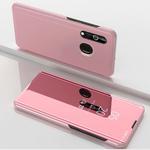 For Galaxy A10s Plated Mirror Horizontal Flip Leather Case with Holder(Rose Gold)